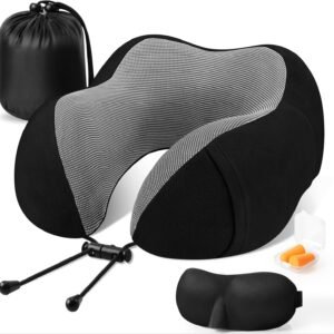 CloudBliss Travel Pillow Premium Memory Foam, Comfortable & Supportive Neck Pillow, Sleeping Neck Pillows for Travel, Airplane Pillow for Sleeping Airplane, Car, Office and Home(Black)
