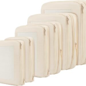 BAGAIL 4 Set/6 Set/8 Set Compression Packing Cubes Travel Accessories Expandable Packing Organizers (Square Mesh, 06-Beige)