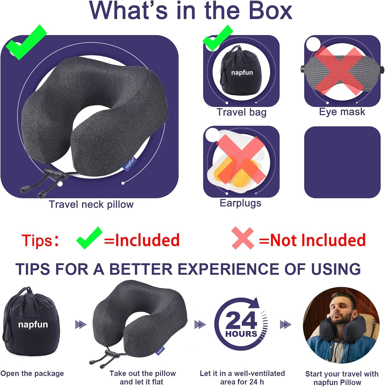 napfun Neck Pillow for Traveling, Upgraded Travel Neck Pillow for Airplane 100% Pure Memory Foam Travel Pillow for Flight Headrest Sleep, Portable Plane Accessories, Full Black - Image 6