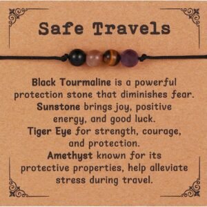 Korotho Empath Protection Bracelet Empath Bracelets Gifts for Her Natural Healing Crystal Beaded Bracelet, Tourmaline, Amethyst, Hematite, Rose Quartz, Jewelry for Best Friends Daughter Mom
