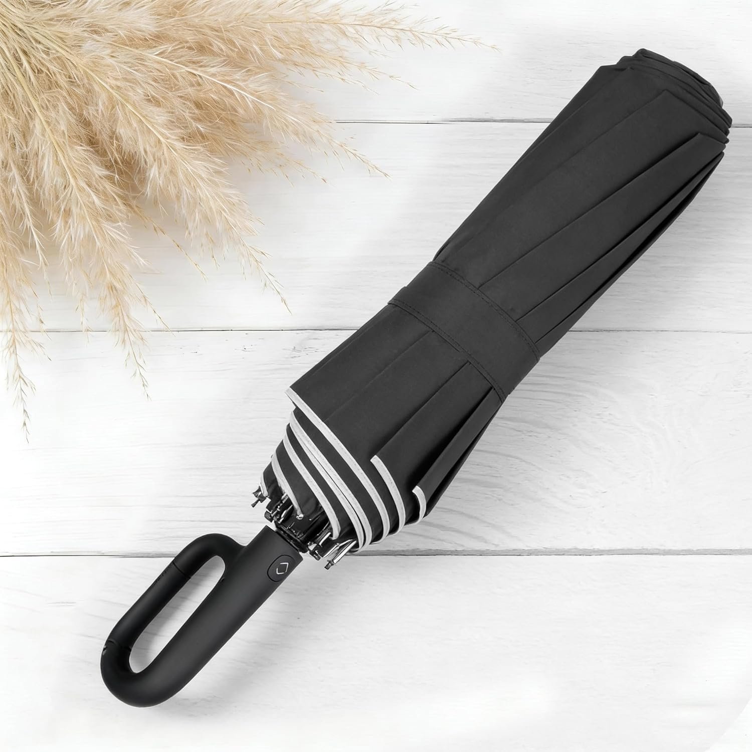 SIEPASA Travel Umbrella with Carabiner Handle - Windproof 10 Ribs Auto Open/Close for Rain & Sun Protection, Compact Portable Clip-on Backpack Design with Safety Reflective Strip. - Image 4
