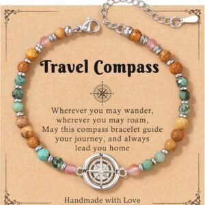 HGDEER Compass Bracelet for Women, Retirement Farewell Goodbye Going Away Graduation Gift for Friend Coworkers, Travel Gifts for Women with Message Card