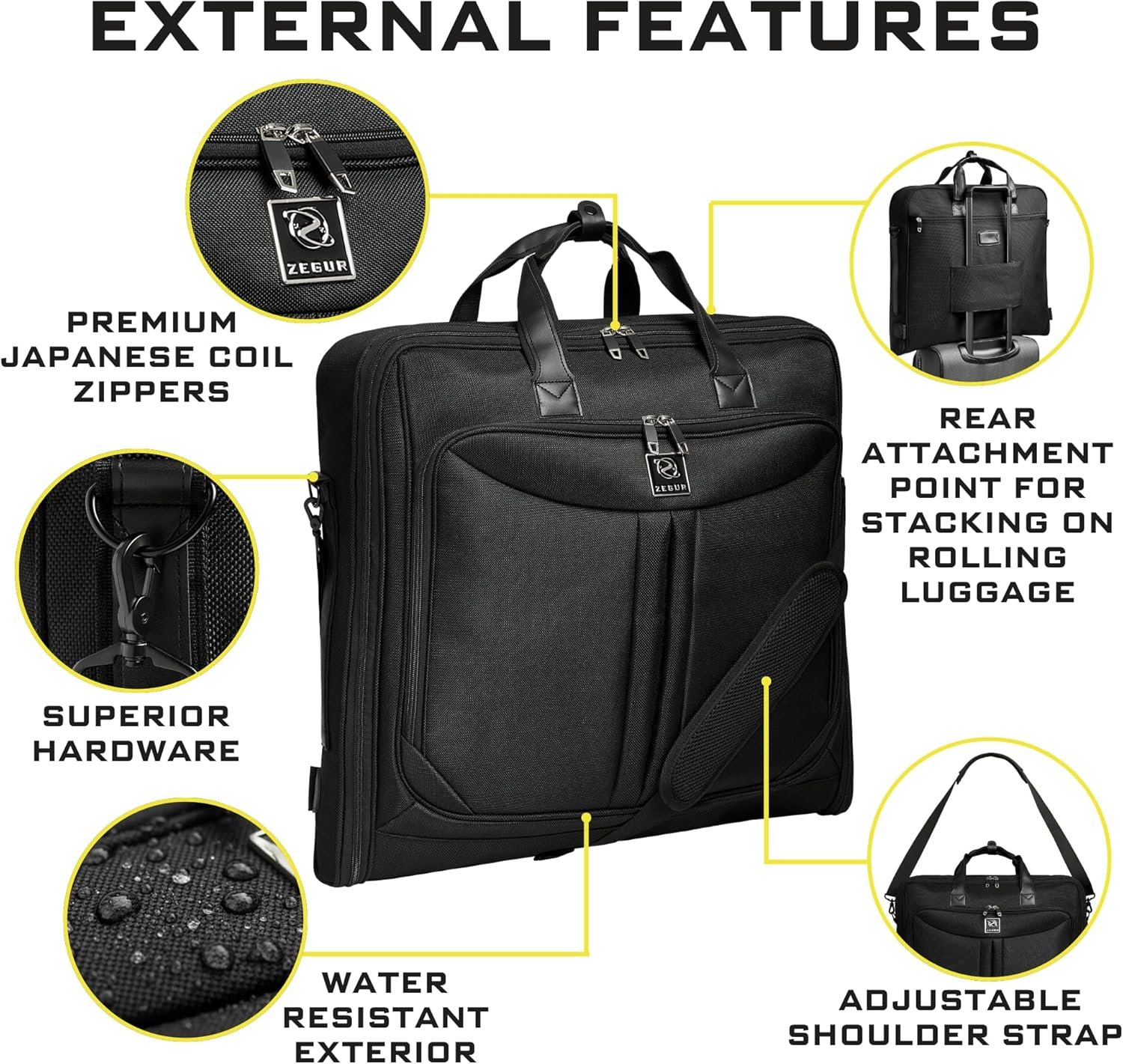 ZEGUR Premium Suit Garment Bag Carry On - Hangs 4 Suits - Travel & Business with Shoulder Strap and Laptop Compartment - Image 8
