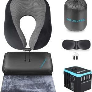 Proglobe Travel Accessories, Luxury Traveling Blanket Set with Universal Travel Charger Adapter for More Than 160 Countries. Great kit for Airplane and All Travels