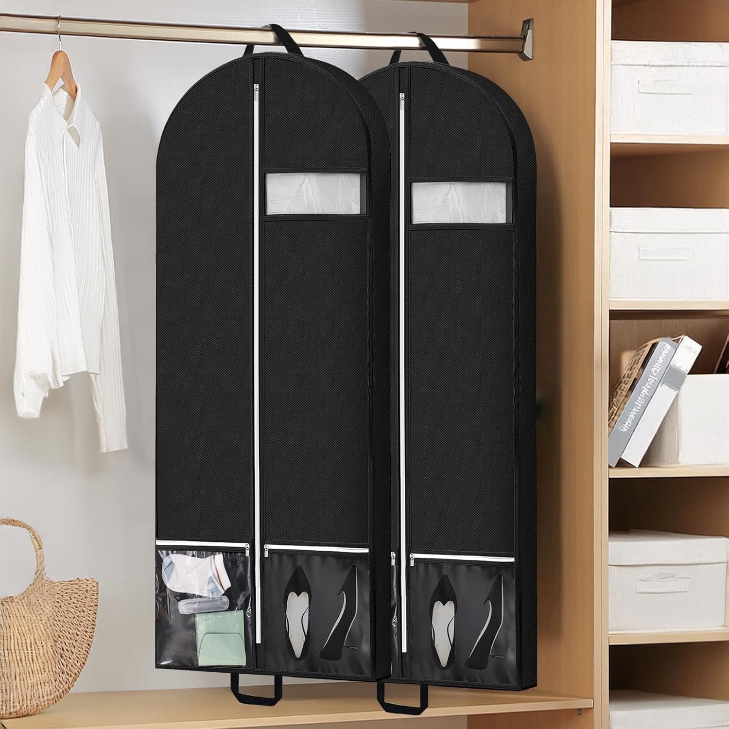 54" Garment Bags for Travel and Storage, Travel Suit Bags for Men Women with 2 Clear Pockets, Storage bags for Clothes, Suits, Dress, Shirts, Coats (Black) - Image 4