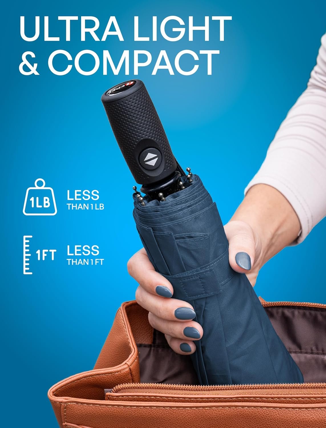 Repel Windproof Travel Umbrella - Compact & Withstands Winds up to 100MPH , Strongest Premium Auto Folding Umbrella for Rain and Sun - Durable, Light & Portable for Women & Men , Fits Backpack & Cars - Image 4