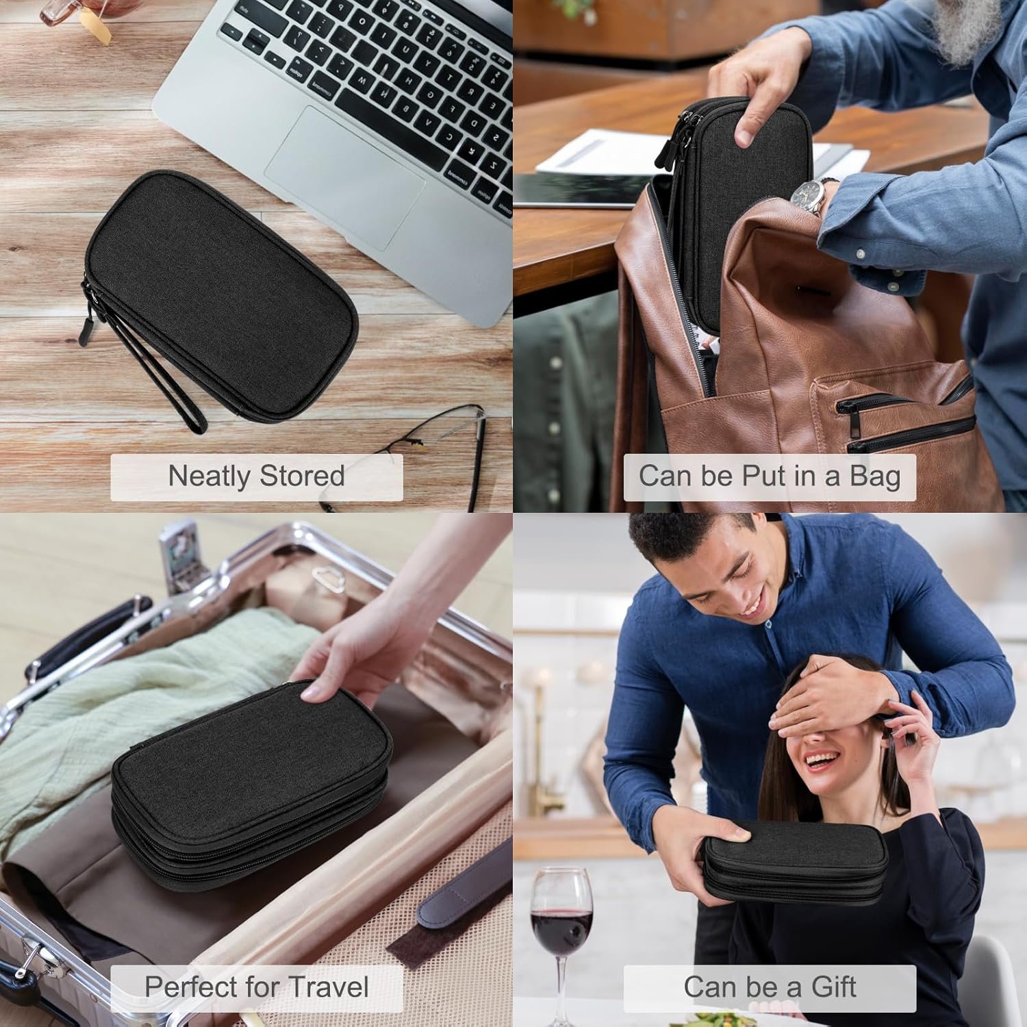 FYY Travel Cable Organizer Pouch Electronic Accessories Carry Case Portable Waterproof Double Layers All-in-One Storage Bag for Cord, Charger, Phone, Earphone Black - Image 7