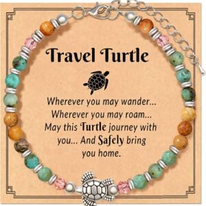 Sea Travel Bracelet Gift for Women, Sea Turtle Travel Gifts with Message Card, Lucky Good Luck Gifts for Friends Sweet Travel Companion for Traveler and Loved Ones