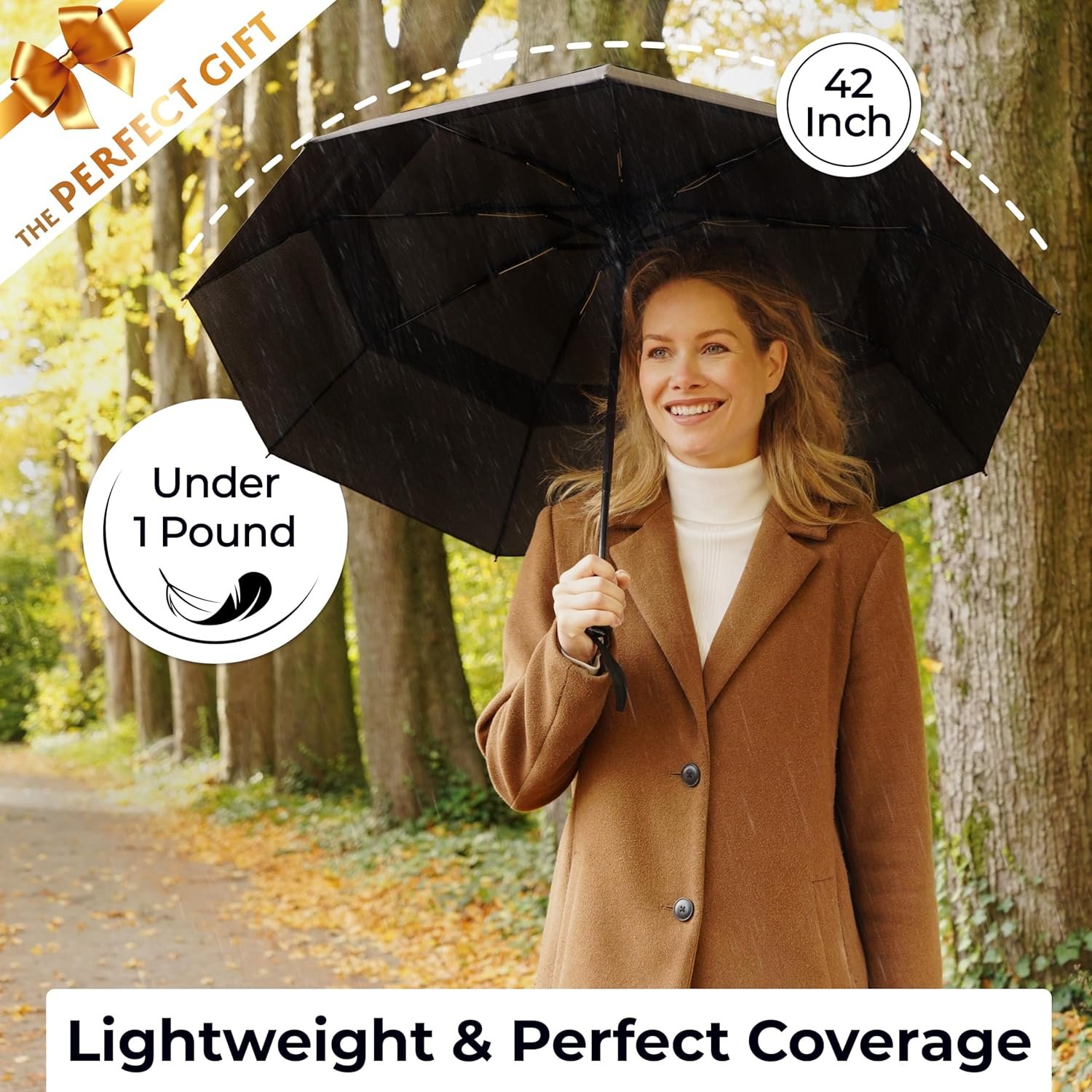 TUMELLA Strongest Windproof Travel Umbrella (Compact, Superior & Beautiful), Small, Wind-Tested, Light & Portable, Automatic Folding Rain Umbrella, Durable Premium Grip, Fits Car and Backpack - Image 5