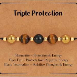 C-leen Empath Protection Bracelets for Women Men, Energy Protection Gifts Natural Healing Crystal Beads Bracelets, Tourmaline Obsidian Rose Quartz Amethyst Anxiety Relief Jewelry for Her Him